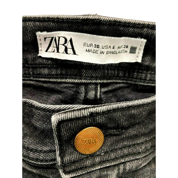 Zara Jeans Size 6 Mid Rise Skinny Stretch Black Faded Distressed Frayed Raw Hem - Picture 2 of 7